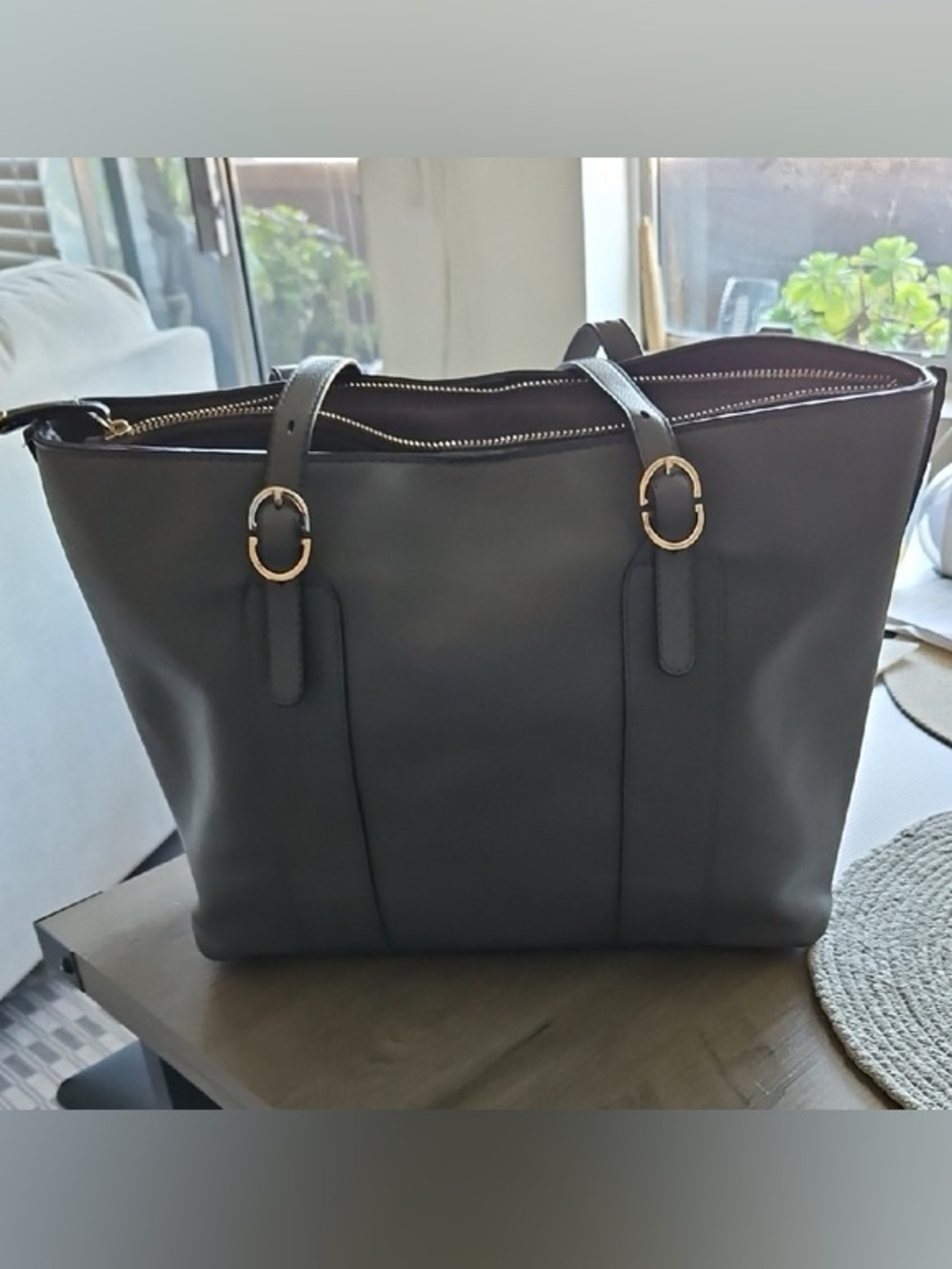 Alfani Classic Black Leather Tote Bag
